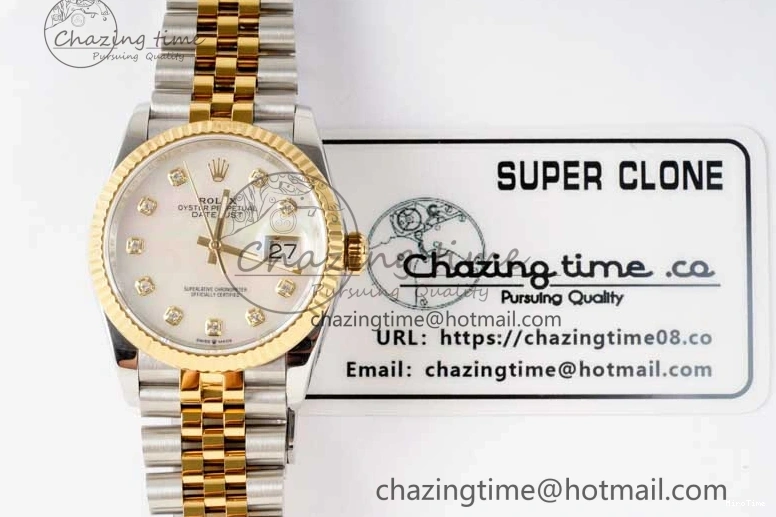 MiroTime 1221 GoodFit DateJust 36 SS YG DIWF 1:1 Best Edition 904L Steel White MOP Diamonds Dial on Jubilee Bracelet SA 2324